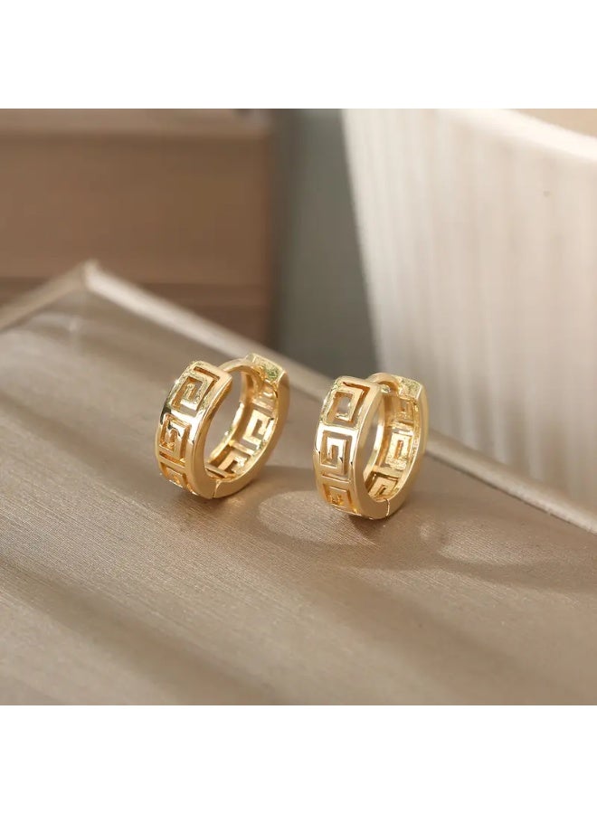 aeen KC Gold-Plated Geometric Pattern Hoop Earrings – Elegant Minimalist Design, Versatile Daily & Party Jewelry - Image 3
