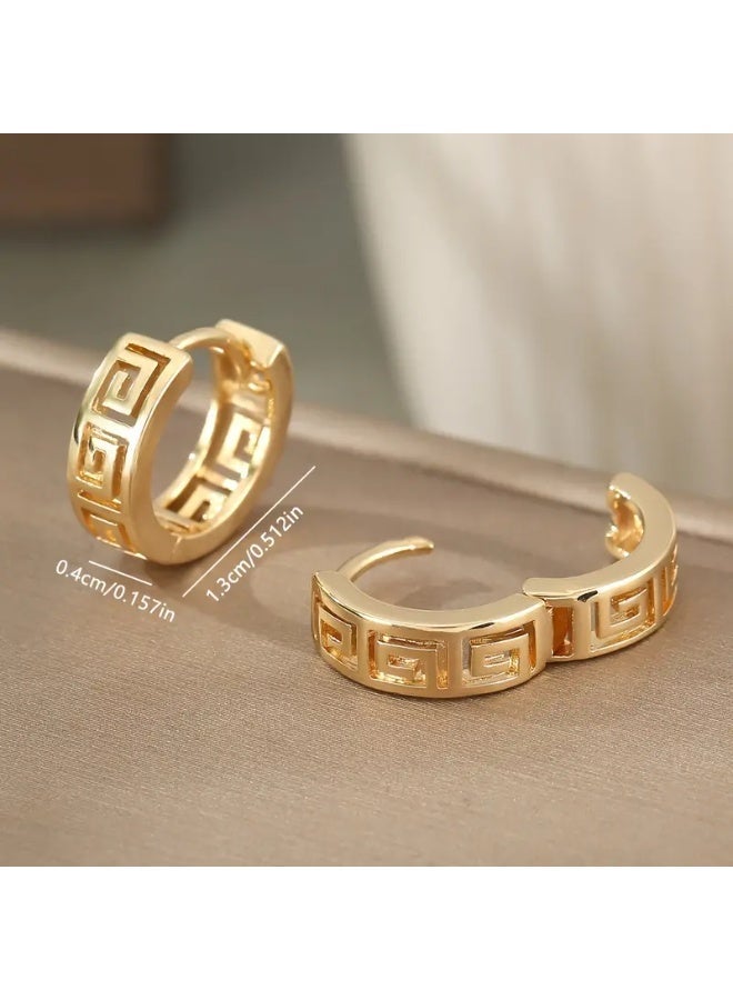 aeen KC Gold-Plated Geometric Pattern Hoop Earrings – Elegant Minimalist Design, Versatile Daily & Party Jewelry - Image 4