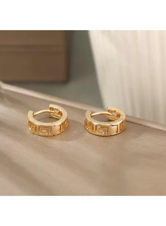 aeen KC Gold-Plated Geometric Pattern Hoop Earrings – Elegant Minimalist Design, Versatile Daily & Party Jewelry - Image 5