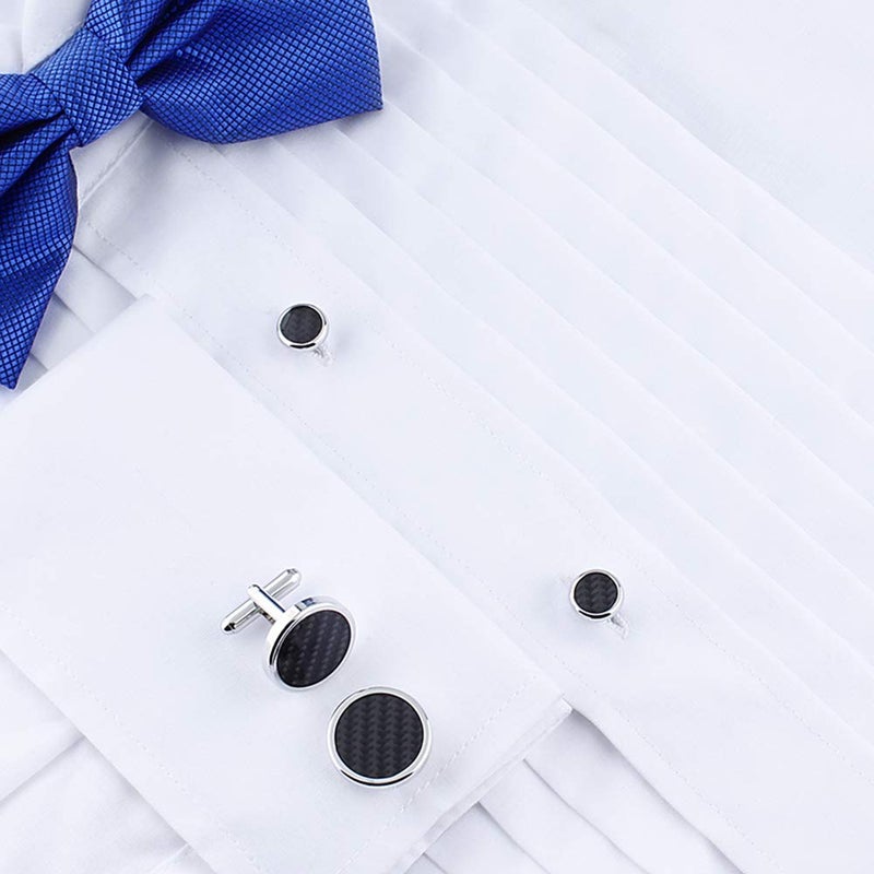 HAWSON Mens Cufflinks and Tuxedo Studs Set in Gift Box (Carbon Fiber), Jewelry or Accessories in Gold Silver Black Tone, Matching with Shirts Vest and Bow tie, Suitable for Birthday Wedding Anniversary - Image 5