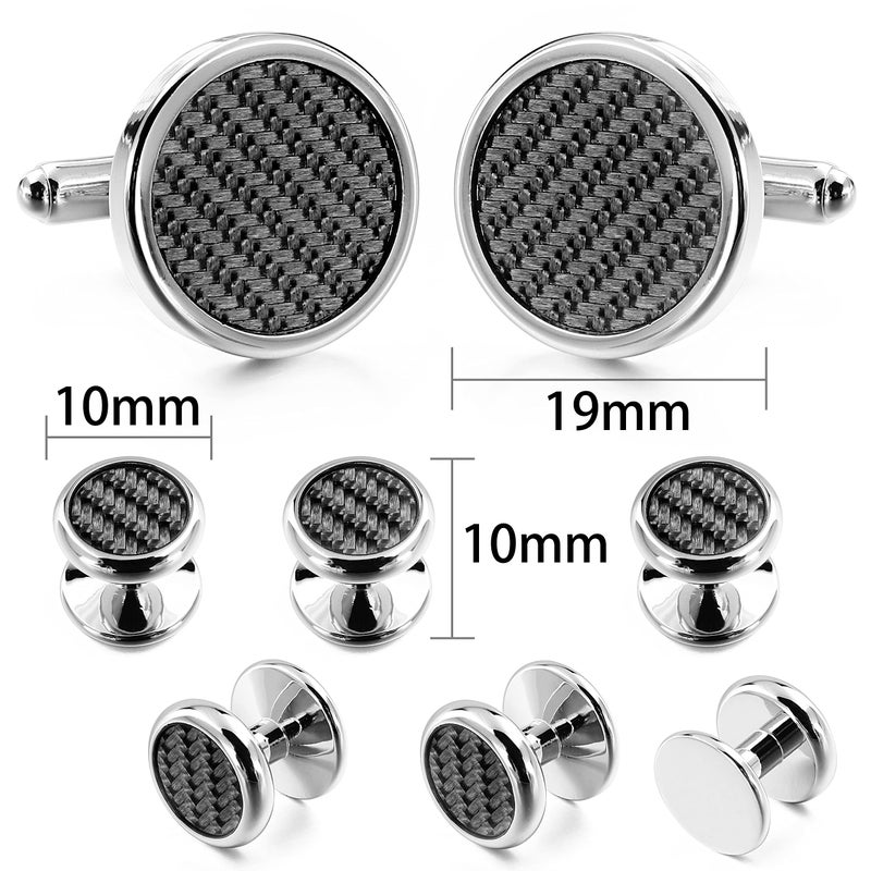 HAWSON Mens Cufflinks and Tuxedo Studs Set in Gift Box (Carbon Fiber), Jewelry or Accessories in Gold Silver Black Tone, Matching with Shirts Vest and Bow tie, Suitable for Birthday Wedding Anniversary - Image 4
