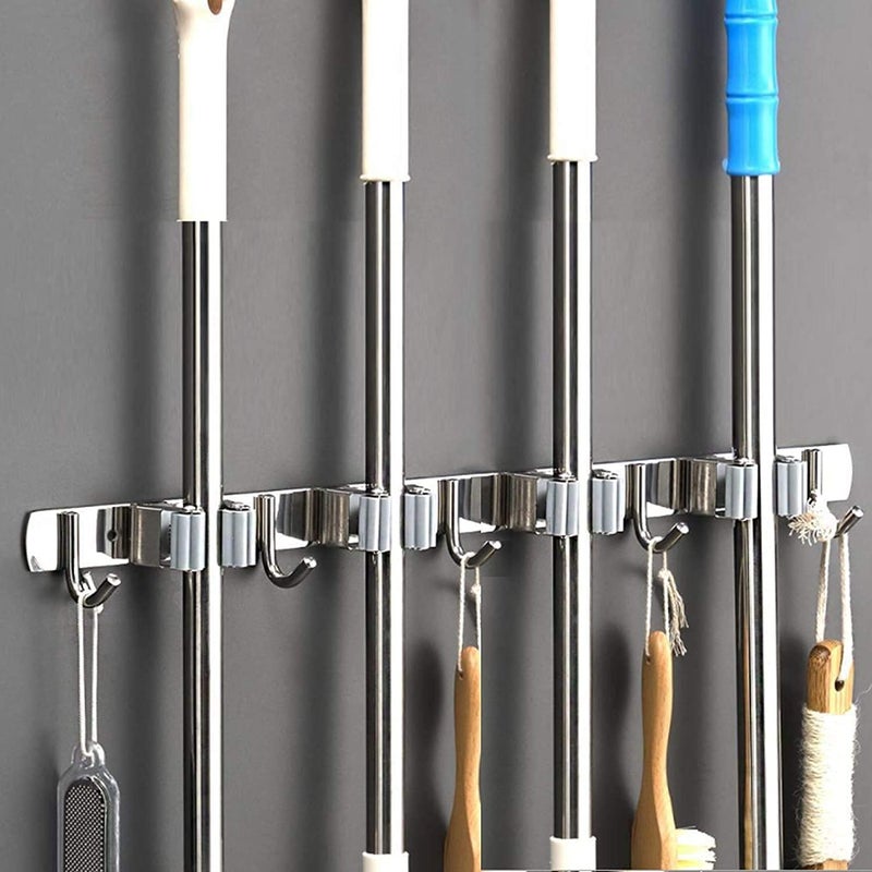 Zollyss Broom Mop Holder Wall Mount Stainless Steel Tool Hanger Storage Organizer For Home Kitchen Garage Garden Laundry Room Bathroom and Closet Shelves4 Racks 5 Hooks1Pcs - Image 2