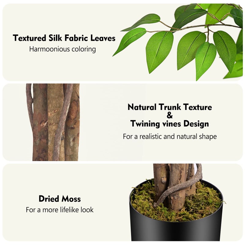 Keeplush 7ft Large Ficus Artificial Trees with Natural Curved Trunks, 84" Tall Lush Faux Tree for Home Decor Indoor, Green Lifelike Fake Ficus Tree Artificial Plants in Potï¼ˆSet of 2ï¼‰ - Image 4