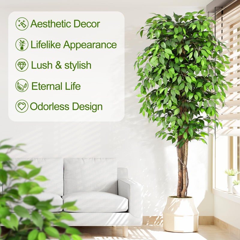 Keeplush 7ft Large Ficus Artificial Trees with Natural Curved Trunks, 84" Tall Lush Faux Tree for Home Decor Indoor, Green Lifelike Fake Ficus Tree Artificial Plants in Potï¼ˆSet of 2ï¼‰ - Image 3