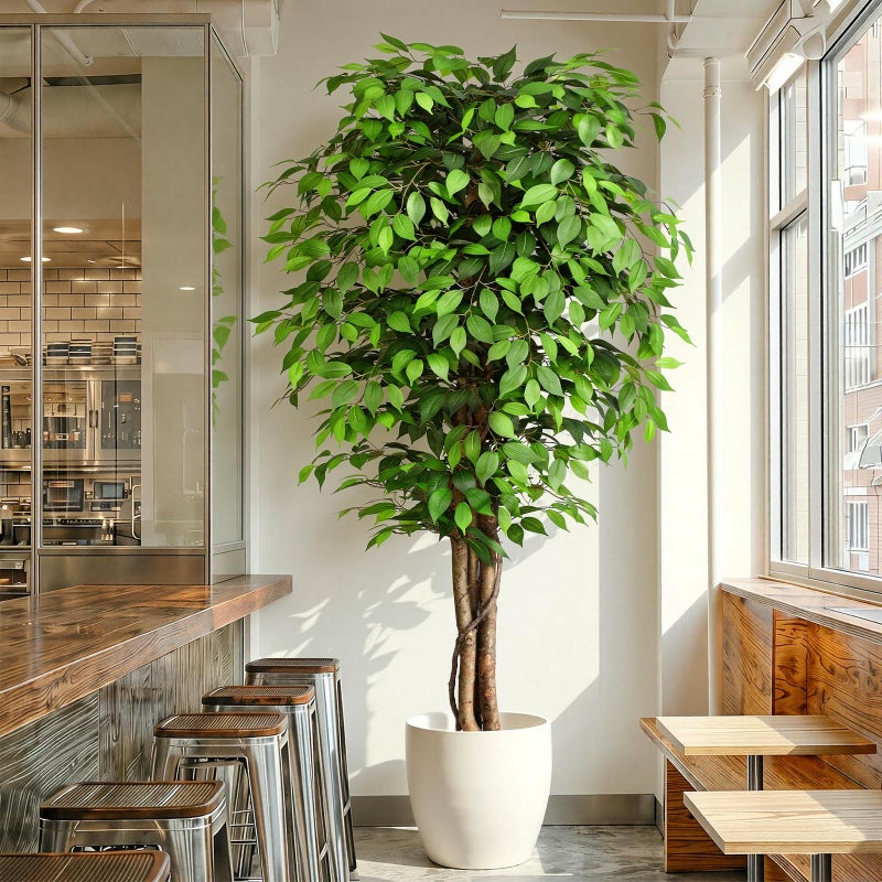 Keeplush 7ft Large Ficus Artificial Trees with Natural Curved Trunks, 84" Tall Lush Faux Tree for Home Decor Indoor, Green Lifelike Fake Ficus Tree Artificial Plants in Potï¼ˆSet of 2ï¼‰ - Image 1