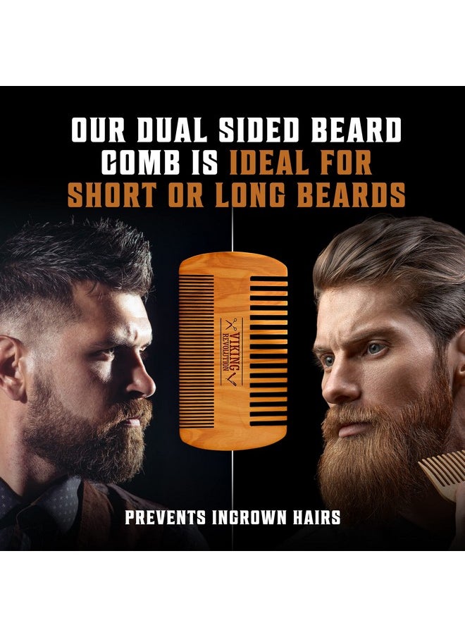 Viking Revolution - Viking Revolution Natural Boar Bristle Brush and Pear Wood Comb Set for Men - Dual Action Grooming for Beards and Mustaches with Velvet Travel Pouch - Image 1