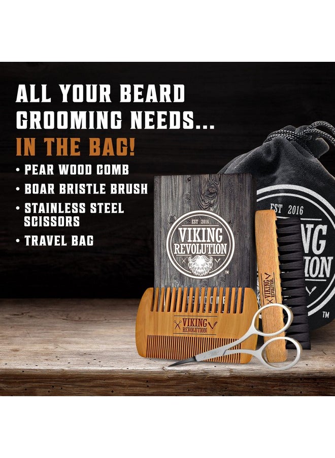 Viking Revolution - Viking Revolution Natural Boar Bristle Brush and Pear Wood Comb Set for Men - Dual Action Grooming for Beards and Mustaches with Velvet Travel Pouch - Image 1