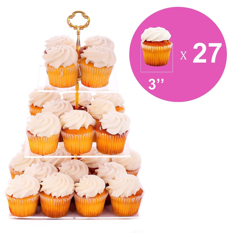 Jusalpha 3 Tier Acrylic Square Cupcake Stand  Dessert Display Tower (Gold Version 2  1) 3Sg-V2 - Image 2