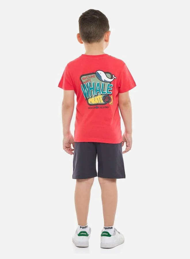 فكتور اند جين Victor and Jane Graphic Printed T-Shirt and Drawstring Shorts Set