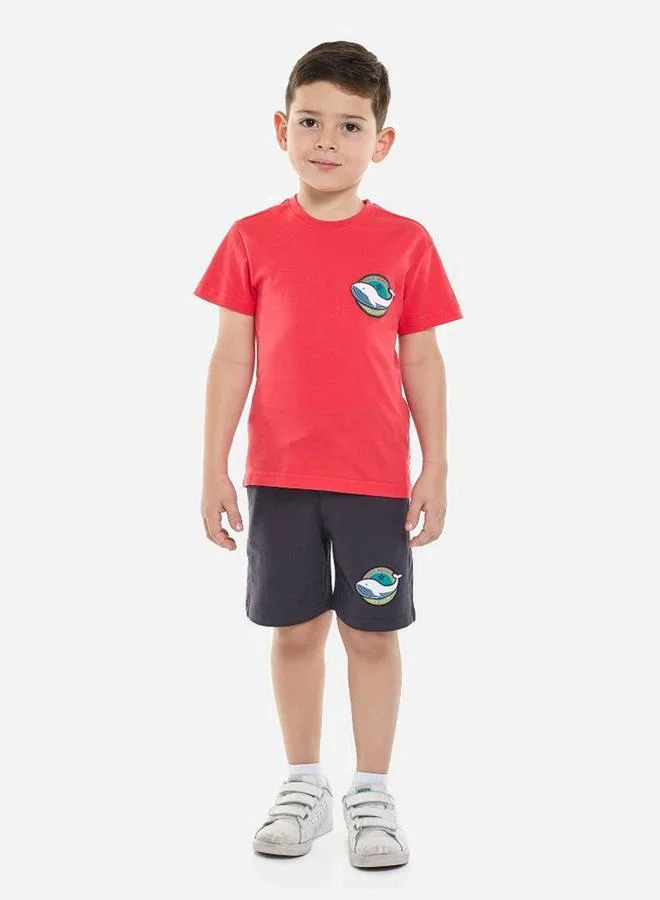فكتور اند جين Victor and Jane Graphic Printed T-Shirt and Drawstring Shorts Set