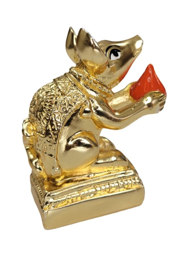 ARNAVIRA Gold Plated Mushak Idol for Ganpati Pooja Ganeshji Mooshak Mouse Mushakraj (Gold) - Image 1