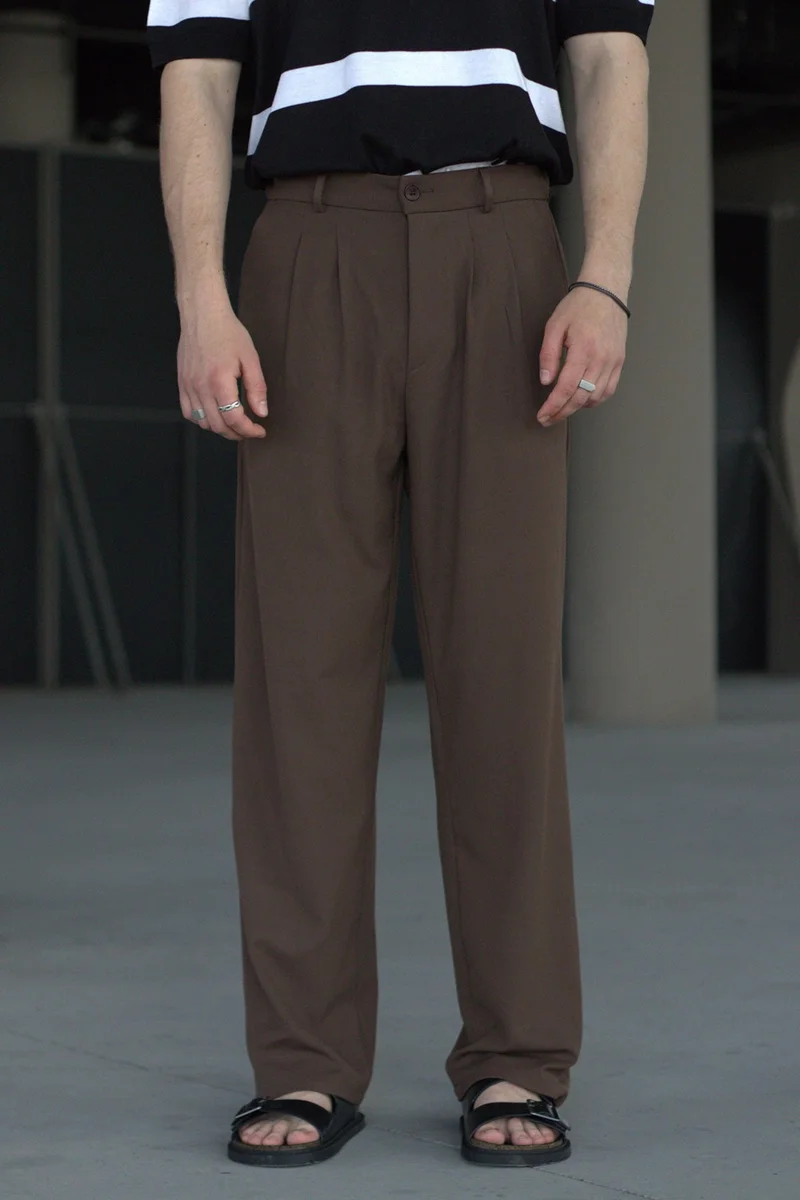 هايمان Men's Pleated Baggy Pattern Fabric Trousers