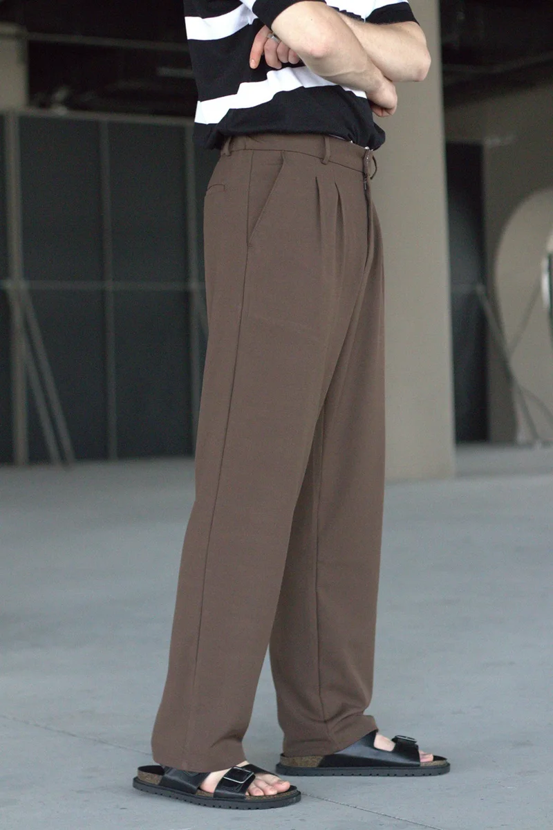 هايمان Men's Pleated Baggy Pattern Fabric Trousers