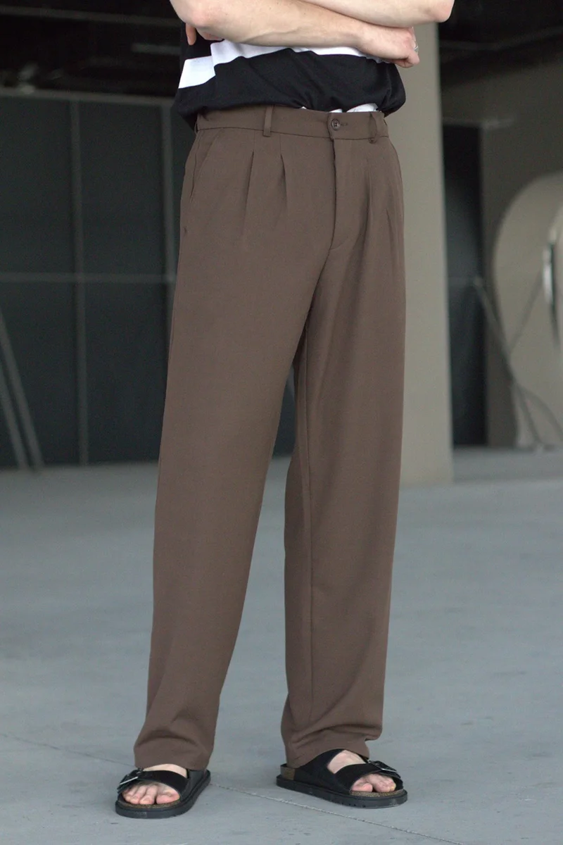 هايمان Men's Pleated Baggy Pattern Fabric Trousers