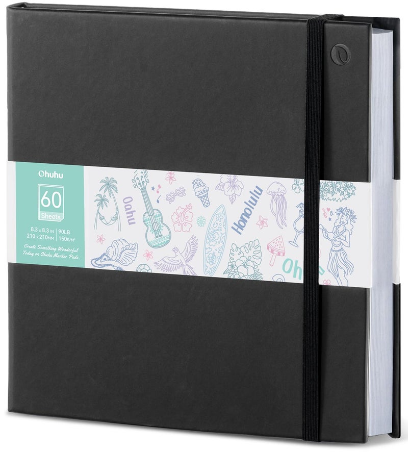 Ohuhu Double Sided Marker Pads Art Sketchbook Bleedproof - 8.3x8.3 Square Art Sketch Book Drawing Papers 60 Sheets/120 Pages 90LB/150GSM Hardcover Sketching Books for Alcohol Marker Painting Coloring - Image 1