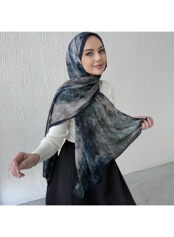 Elegant Floral Printed Chiffon Scarf Shawl - 170x70cm Scarf Shawl Lightweight Hijab, Prayer Cover, Abaya Wrap for Women