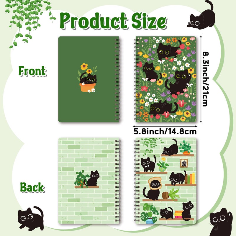 B1ykin A5 Spiral Notebooks, 2Pcs 50 Sheets 100 Pages Cute Wire Bound Travel Journal Spiral Notebookï¼Œ Writing Notepads Memo Diary Notes Travel Journal Notebooks for Kids Teens Students Adults (Black Cat Floral) - Image 2