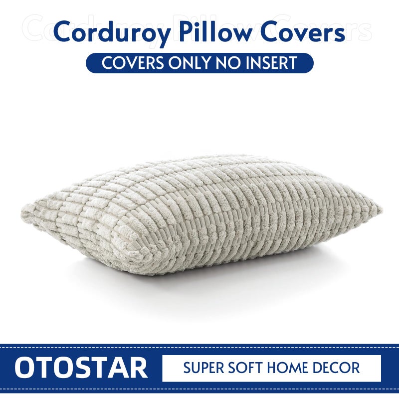 OTOSTAR Corduroy Decorative Throw Pillow Covers 12x20 Inch Super Soft Boho Striped Rectangle Pillow Covers Case Modern Cushion Covers for Sofa Couch Bedroom Car Decor Light Grey - Image 5
