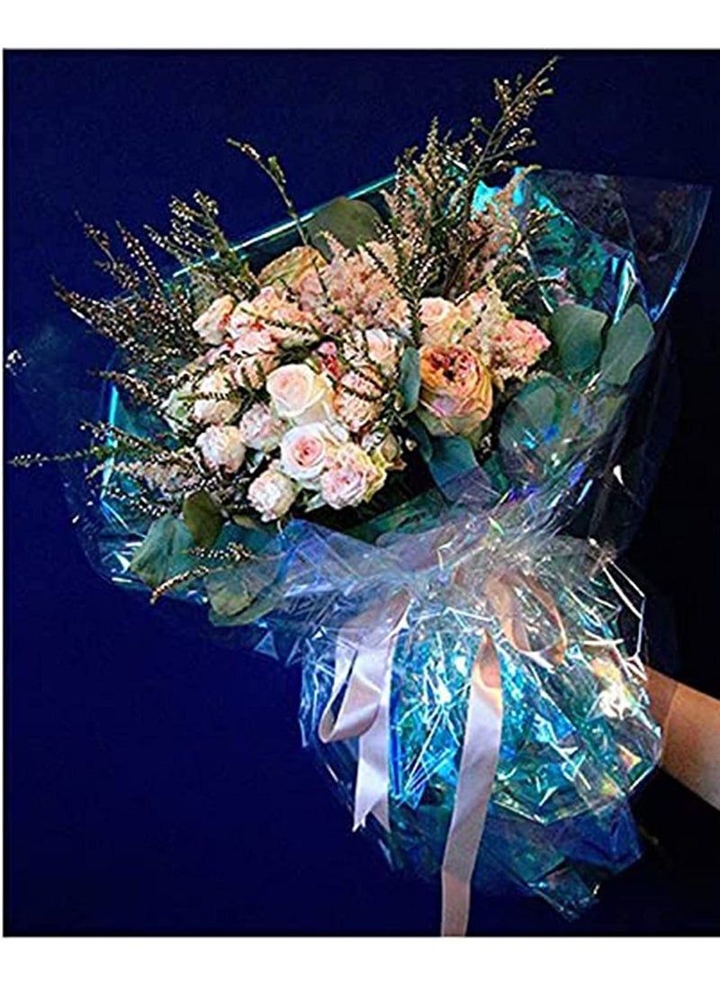 SYOSI Clear Cellophane Wrap Roll Iridescent Film Laser Rainbow Flower Gift Wrapping Paper Gifts Baskets Arts Crafts Treats for DIY Decoration Supplies - Image 3