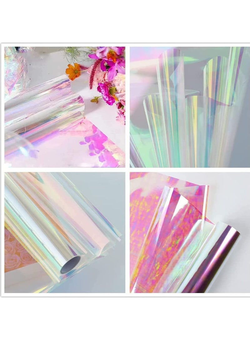 SYOSI Clear Cellophane Wrap Roll Iridescent Film Laser Rainbow Flower Gift Wrapping Paper Gifts Baskets Arts Crafts Treats for DIY Decoration Supplies - Image 2