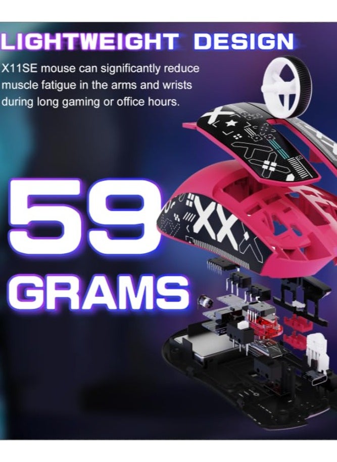 X11SE Ultra-Light Wireless Gaming Mouse, Tri-Mode-2.4G/USB-C Wired/BT, PixArt PAW3311 Gaming Sensor, 22KDPI, 5 Programmable Buttons for Laptop, PC, Mac Gamer (Berry Red&Sticker)