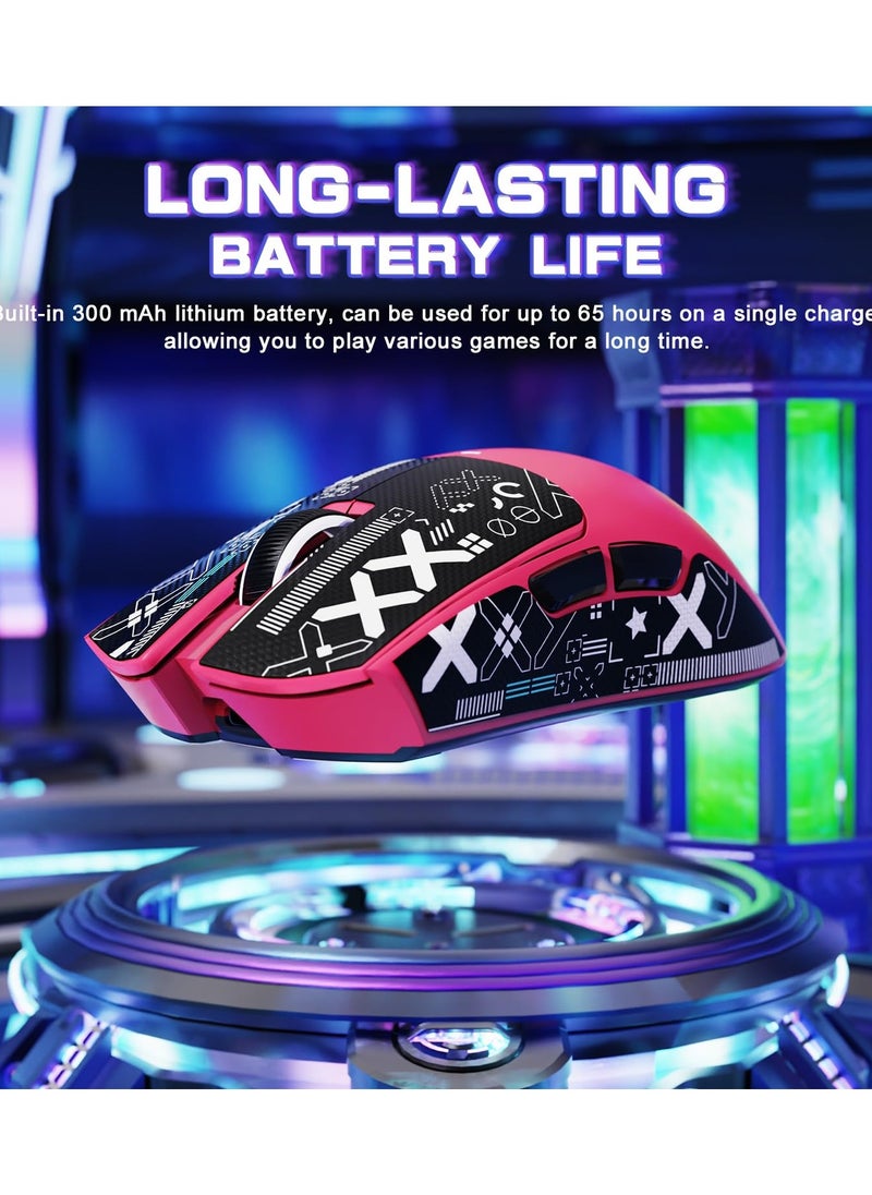 X11SE Ultra-Light Wireless Gaming Mouse, Tri-Mode-2.4G/USB-C Wired/BT, PixArt PAW3311 Gaming Sensor, 22KDPI, 5 Programmable Buttons for Laptop, PC, Mac Gamer (Berry Red&Sticker)