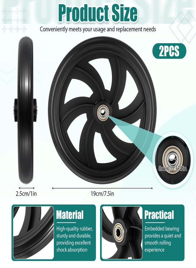 Xosjska 2 Pcs Replacement Wheelchair Wheels for Walkers Rollator Walker Pair of 7.5-Inch Replacement-Wheels Wheelchair Front Wheels Anti Slip Walker Rubber Replacement for Adults, Seniors - Image 3