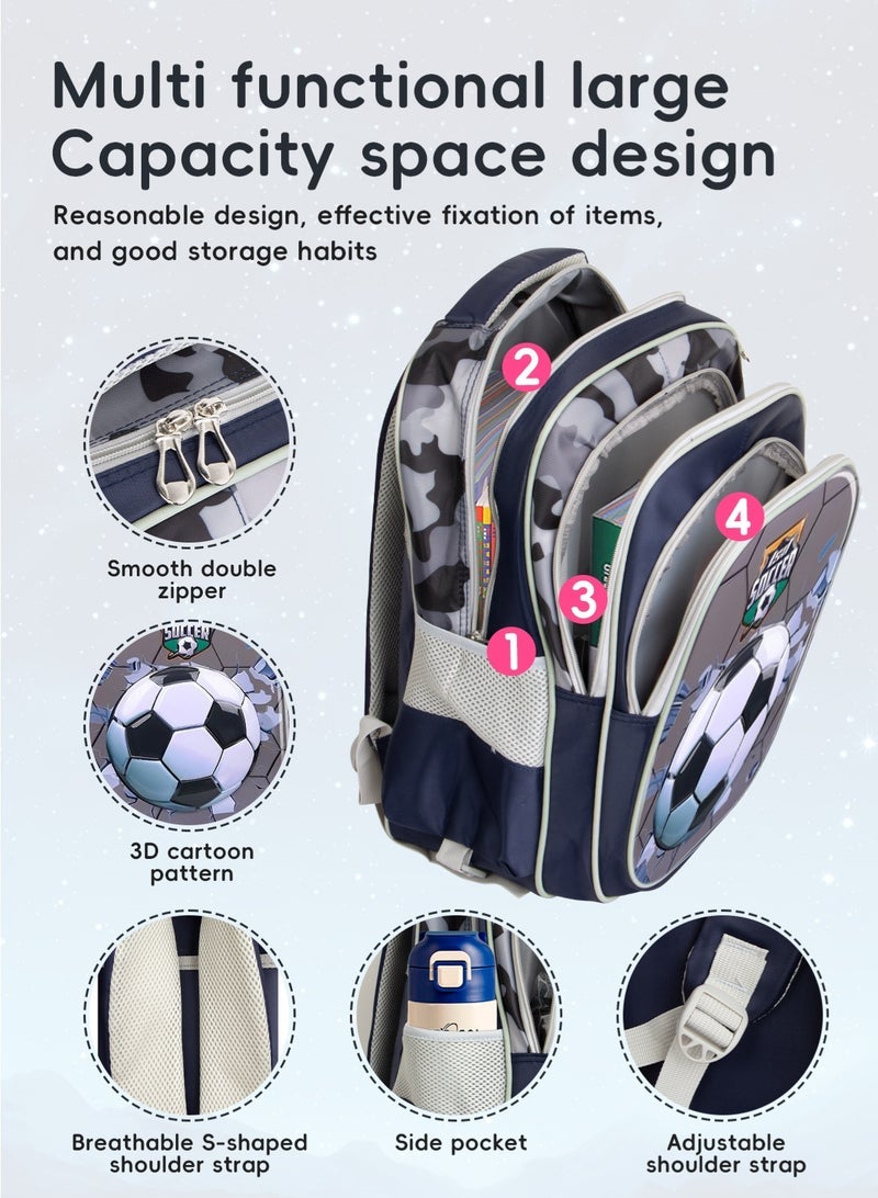 URbazaar Children School Bag Student Backpack with Reflective Strip Design & Padded Adjustable Shoulder Strap Large volume Waterproof Bookbag and for 3-10 Year Boys Girls Elementary Kindergarten(Football) - Image 3