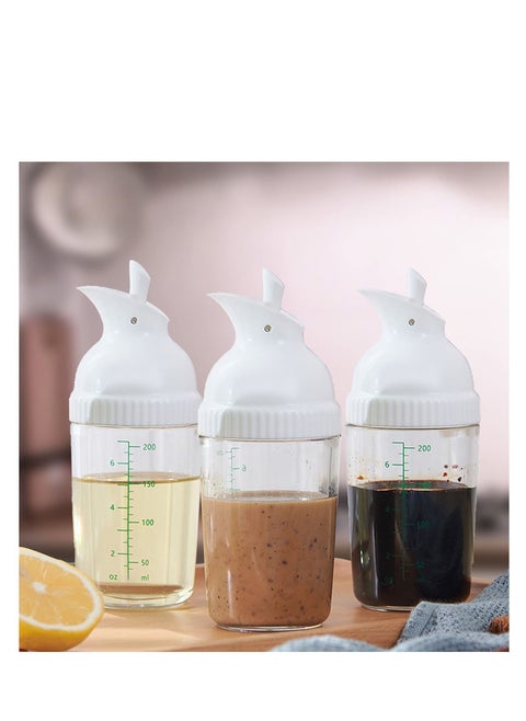 200ml Salad Dressing Container, Shakers, Large Opening and Scale Design,Good Grip Sauce Bottles,Salad Bottles for Kitchen, Seasonings Mixing/Storing Oil,Vinegar,Lemon Juice 3 Pcs (White)