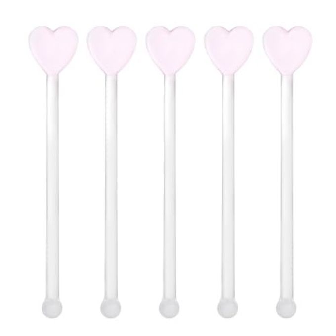 DOITOOL 5pcs Glass Coffee Stirrers Beverage Stir Sticks, Stirring Rod Swizzle Sticks with Decorative Heart Top for Mixing Cocktail, Whiskey, Hot Cocoa, Creamer, Fruit Juice - Image 1