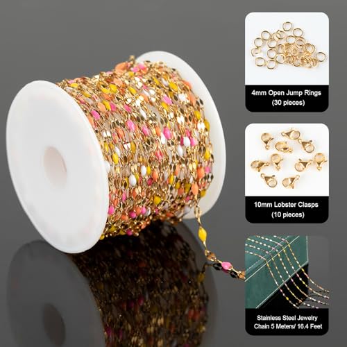UMAOKANG 5 Meters Stainless Steel Chain for Jewelry Making Multicolored Craft Chain Gold Plated Chain for Women Necklace Bracelet DIY Jewelry Supplies - Image 2