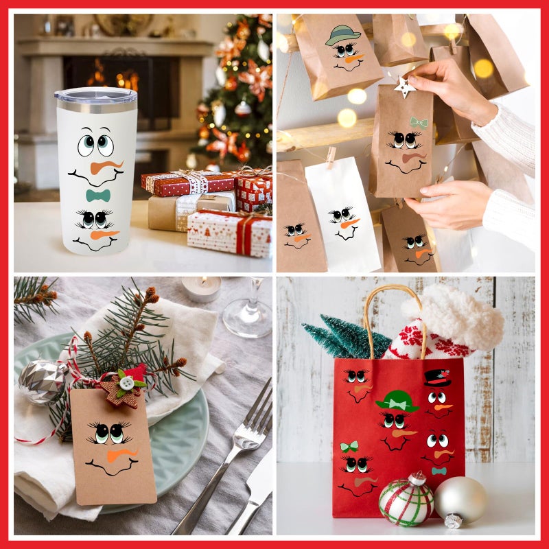 Easma Snowman Face Stickers  33pcs Christmas Ornaments Decals for Crafts  Reflective Vinyl Wall & Glass Decor  Reusable  Irregular Shape  Green  Indoor Usage  Holiday Party Supplies - Image 3