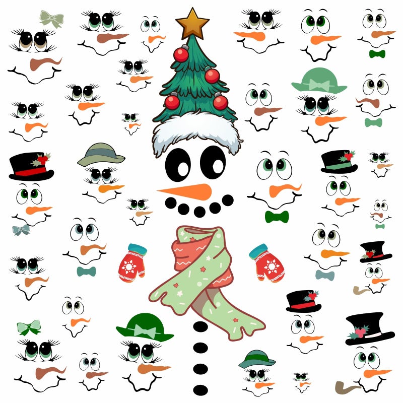 Easma Snowman Face Stickers  33pcs Christmas Ornaments Decals for Crafts  Reflective Vinyl Wall & Glass Decor  Reusable  Irregular Shape  Green  Indoor Usage  Holiday Party Supplies - Image 1