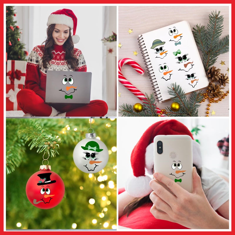Easma Snowman Face Stickers  33pcs Christmas Ornaments Decals for Crafts  Reflective Vinyl Wall & Glass Decor  Reusable  Irregular Shape  Green  Indoor Usage  Holiday Party Supplies - Image 4