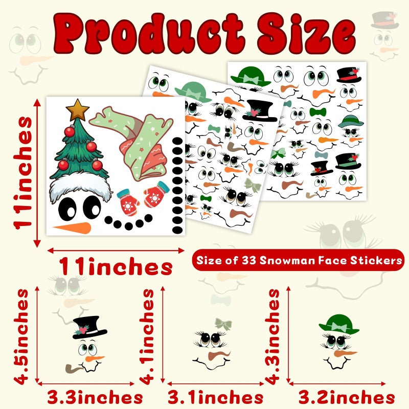 Easma Snowman Face Stickers  33pcs Christmas Ornaments Decals for Crafts  Reflective Vinyl Wall & Glass Decor  Reusable  Irregular Shape  Green  Indoor Usage  Holiday Party Supplies - Image 5