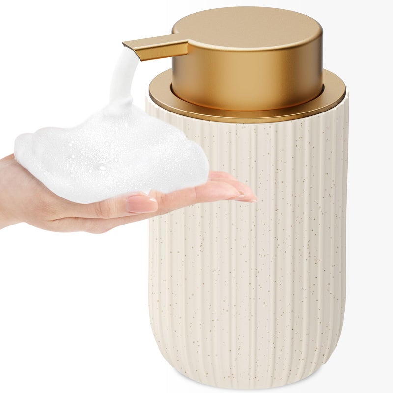 Dlirho Ceramic Foaming Soap Dispenser, 12 oz Bathroom Foam Hand Soap Dispenser, Refillable Lotion Soap Dispenser with Removable Pump for Kitchen Hand Wash Dispenser, Modern Home Decor (Speckled Beige) - Image 1