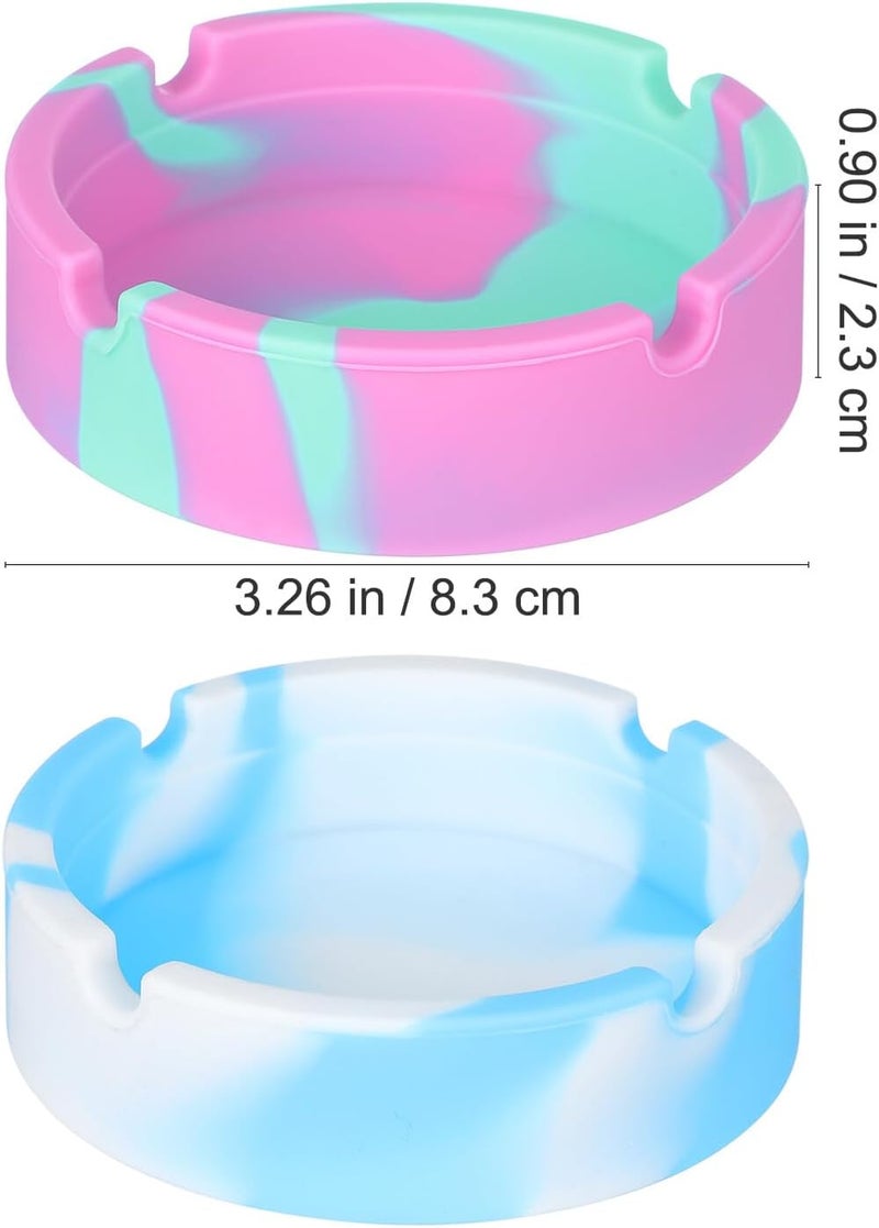 TOYANDONA 2pcs Silicone Ashtrays, Non-slip round Ash Catcher Bowls for Indoor Outdoor Use, Colorful Mint Green and Sky Blue Camouflage, Heat Resistant Household Containers - Image 2