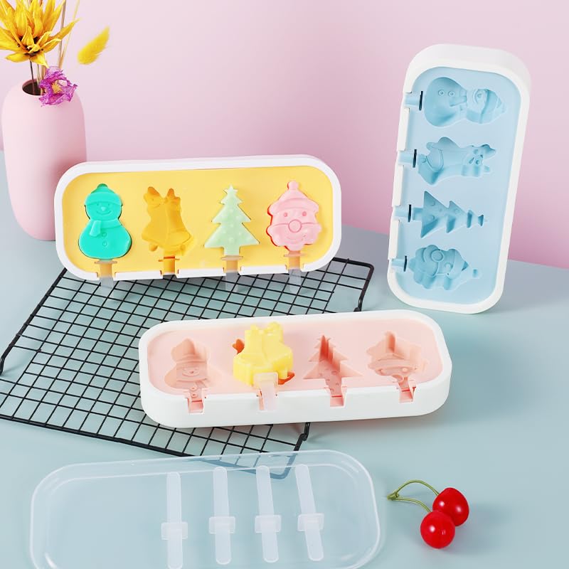 TLISMI Cute Fruit Theme Non-Stick Silicone Ice Cream Molds with 6 Reusable Sticks, BPA Free, Easy Release, DIY Cartoon Shapes Kulfi, Popsicle Moulds Ice Cream Pop Maker for Kids & Adults Multicolor - Image 4