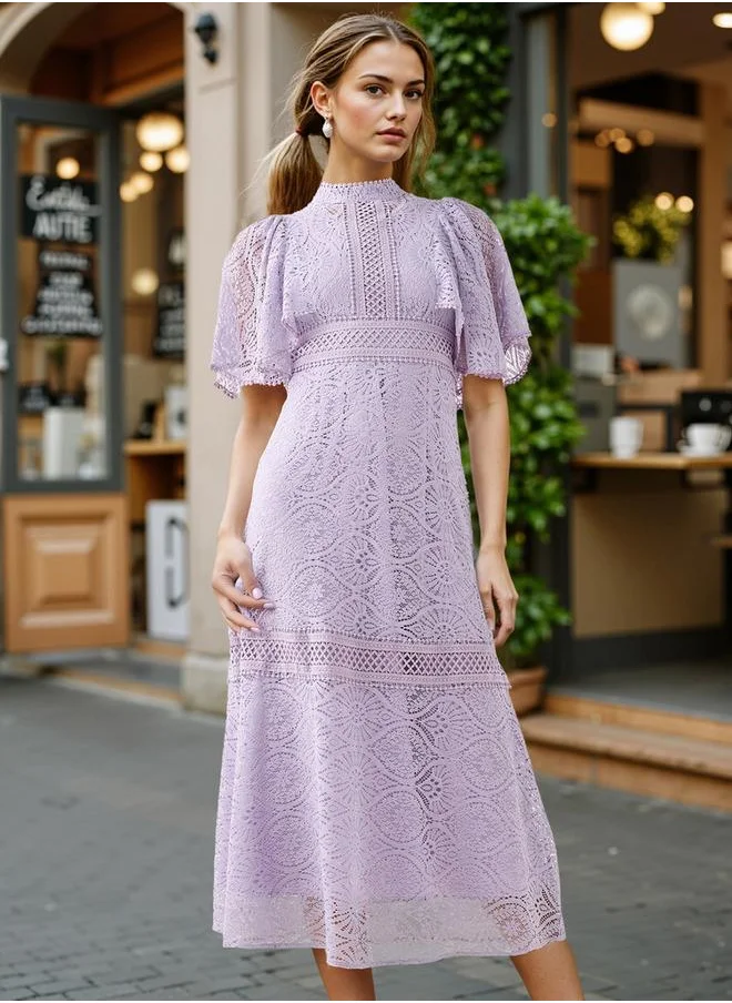 2Xtremz 2Xtremz Lace A-Line Midi Dress with Ruffle Sleeves