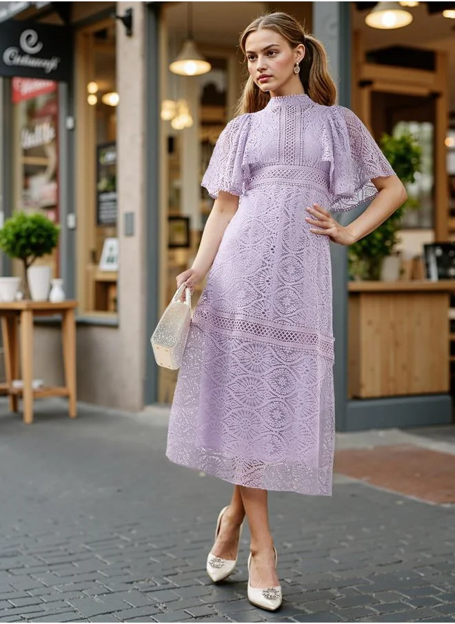 2Xtremz 2Xtremz Lace A-Line Midi Dress with Ruffle Sleeves