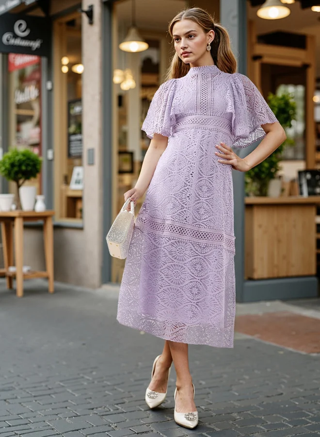 2Xtremz 2Xtremz Lace A-Line Midi Dress with Ruffle Sleeves