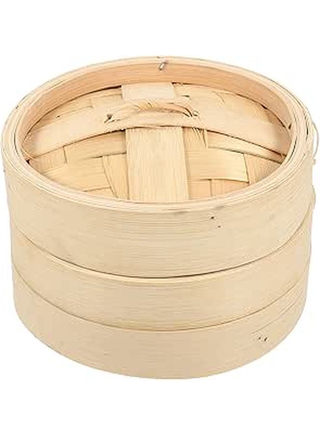 13cm Natural Bamboo Steamer Basket With Lid Reusable Kitchen Dim Sum Asian Cooking - Image 1