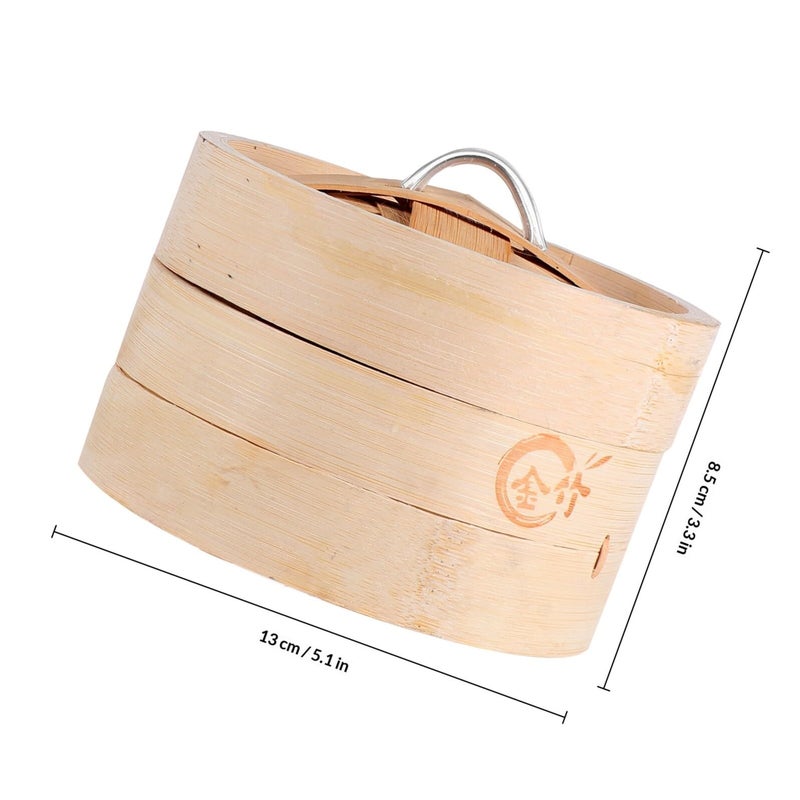 13cm Natural Bamboo Steamer Basket With Lid Reusable Kitchen Dim Sum Asian Cooking - Image 3