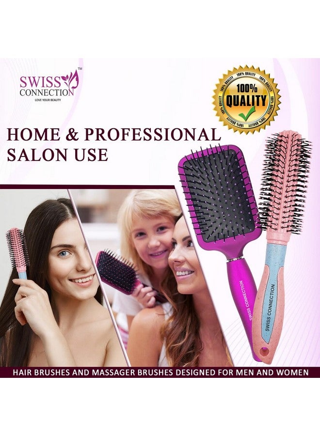 Swiss Connection Premium Paddle Detangling and Roller Hair Brushes, Professional Hair Brush Set for Women & Teen Girls, Gifts Set for All Types Hair Styling - 2Pcs - Image 3