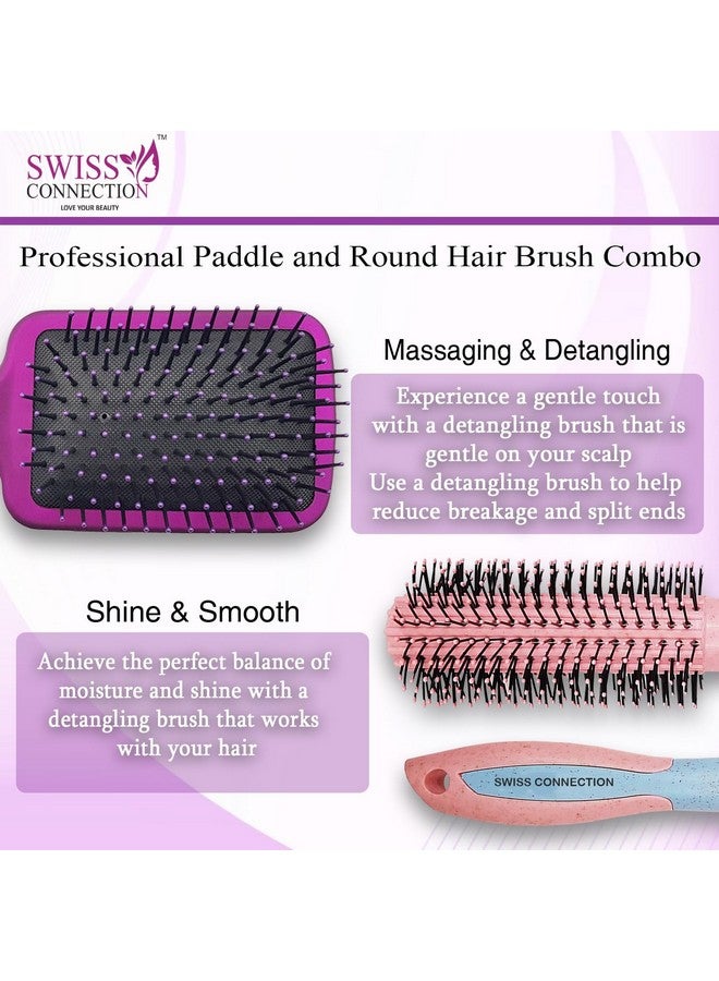 Swiss Connection Premium Paddle Detangling and Roller Hair Brushes, Professional Hair Brush Set for Women & Teen Girls, Gifts Set for All Types Hair Styling - 2Pcs - Image 4