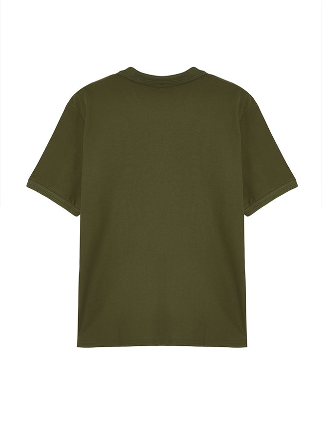 trendyol Plus Size Khaki Regular Cut Basic 100% Cotton Polo Neck T-shirt  - Image 4