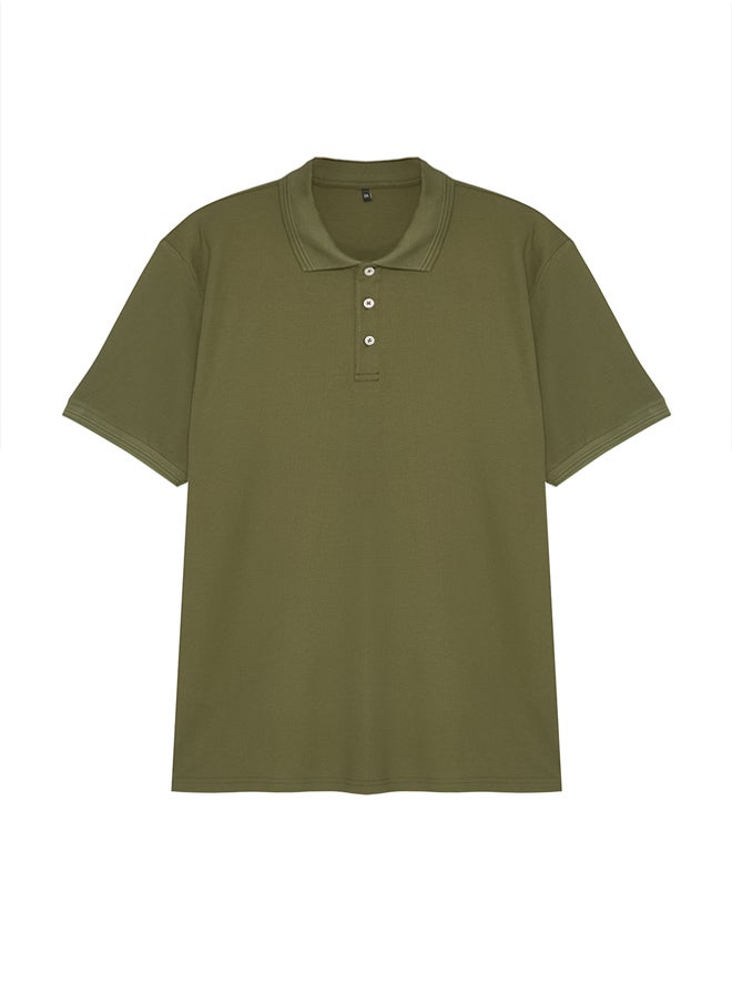 trendyol Plus Size Khaki Regular Cut Basic 100% Cotton Polo Neck T-shirt  - Image 3