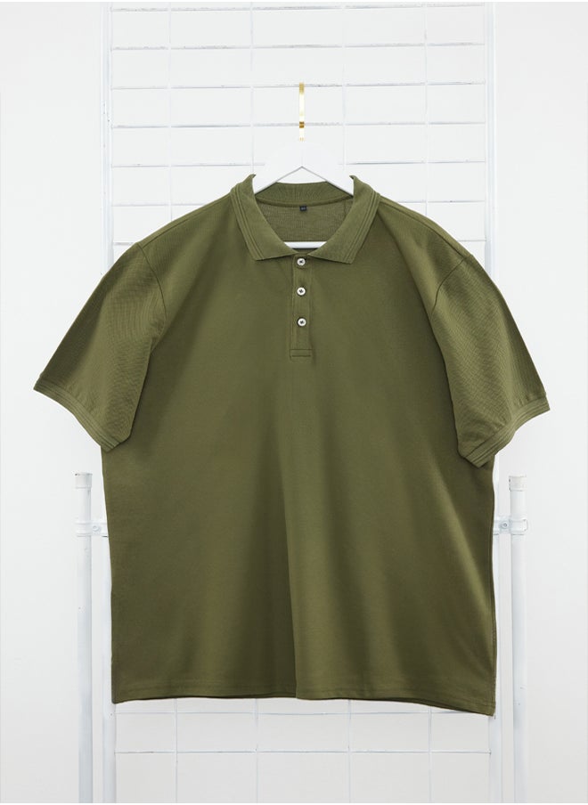 trendyol Plus Size Khaki Regular Cut Basic 100% Cotton Polo Neck T-shirt  - Image 5