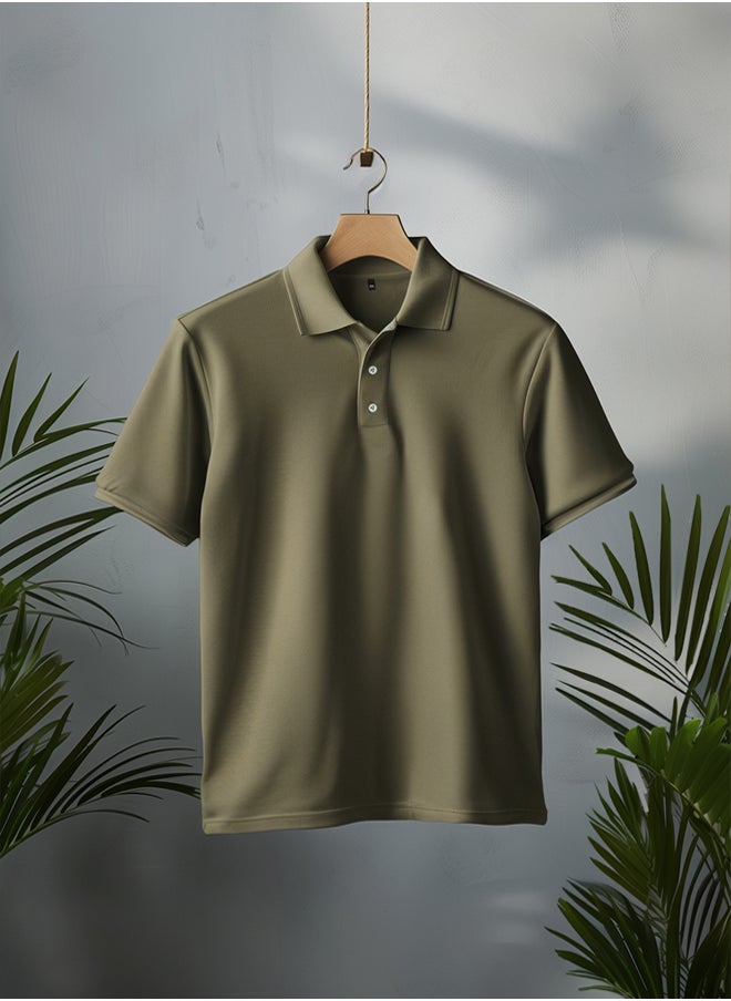 trendyol Plus Size Khaki Regular Cut Basic 100% Cotton Polo Neck T-shirt  - Image 2