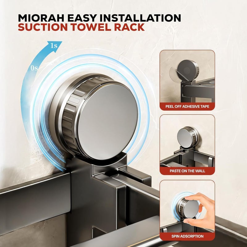 MIORAH Suction Cup Towel Holder in Bathroom| Heavy Duty No Drill Towel Hangers & Rack for Bathroom Accessories Set for Clothes(24Inch) - Image 3